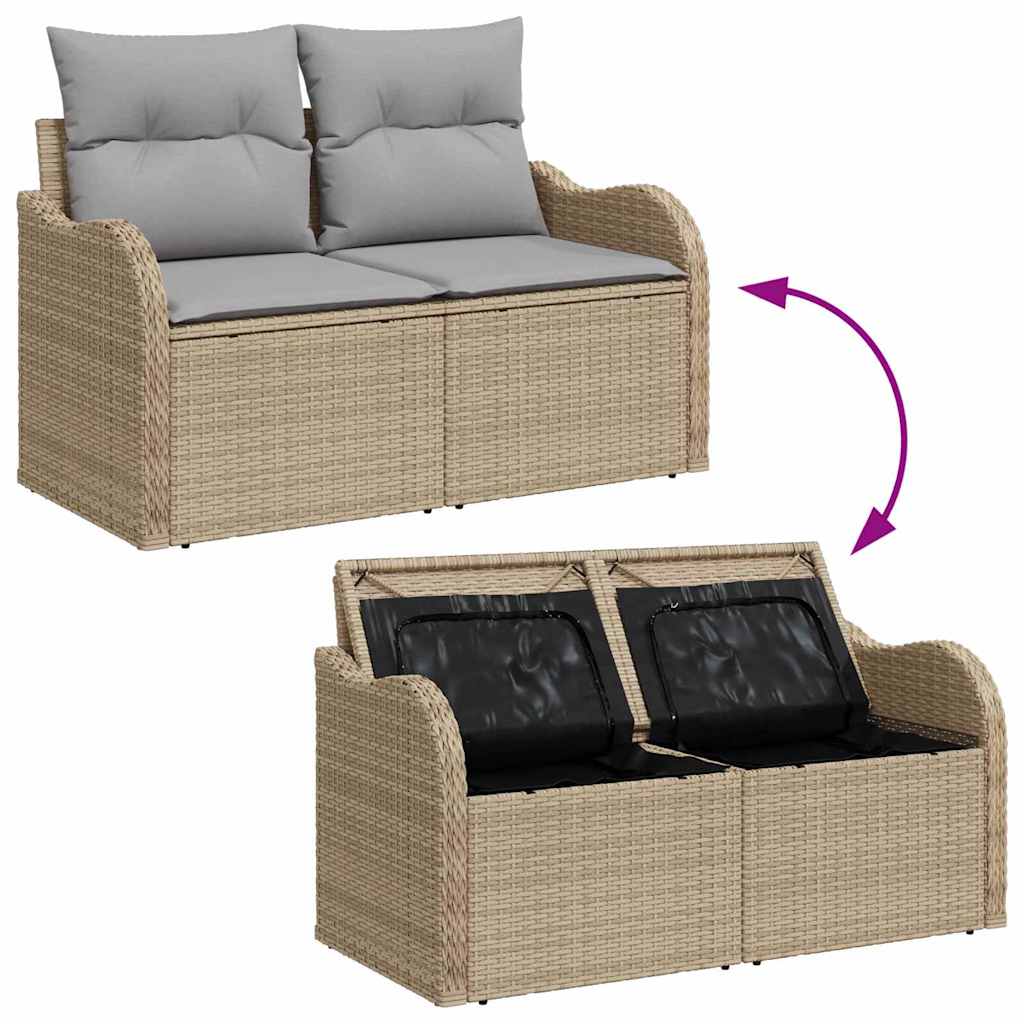 Garten-Sofa-Set mit Kissen mit Speicher 6 pcs Beige Poly Rattan