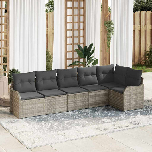 Garten-Sofa-Set mit Kissen 6 pcs Hellgrau Poly Rattan