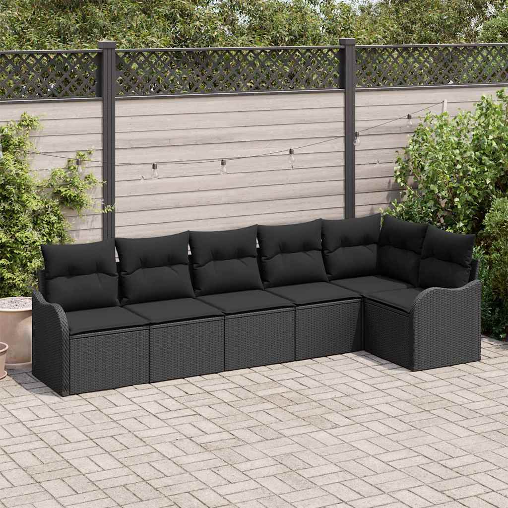 Garten-Sofa-Set mit Kissen 6 pcs Schwarz Poly Rattan