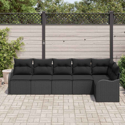 Garten-Sofa-Set mit Kissen 6 pcs Schwarz Poly Rattan