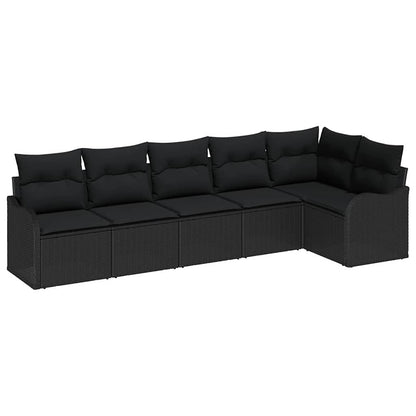 Garten-Sofa-Set mit Kissen 6 pcs Schwarz Poly Rattan