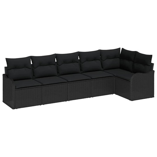Garten-Sofa-Set mit Kissen 6 pcs Schwarz Poly Rattan