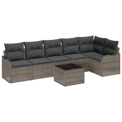 Garten-Sofa-Set mit Kissen 7 pcs Schwarz Poly Rattan