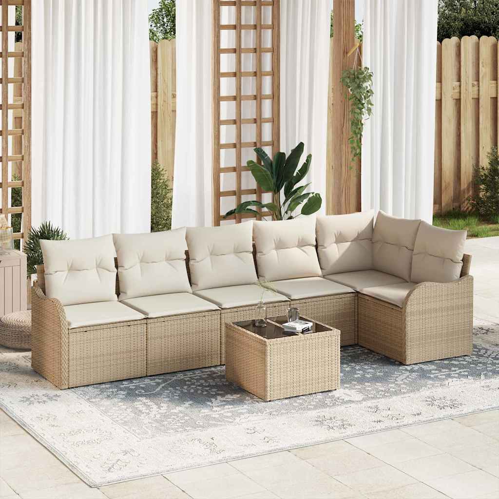 Garten-Sofa-Set mit Kissen mit Speicher 7 pcs Braun Poly Rattan