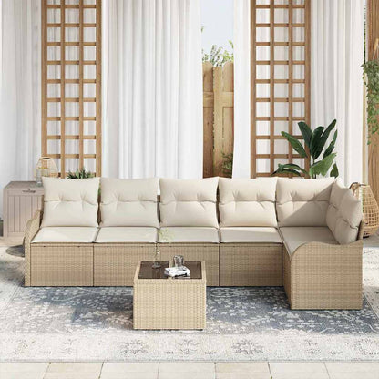 Garten-Sofa-Set mit Kissen mit Speicher 7 pcs Braun Poly Rattan