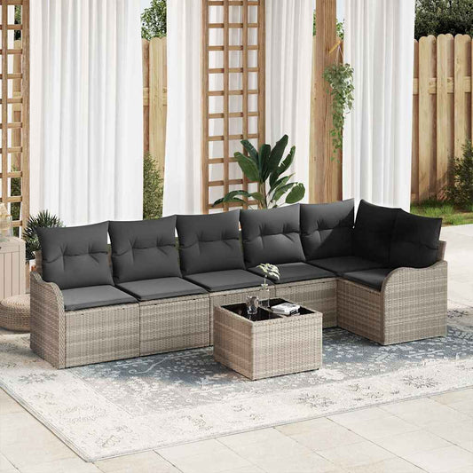 Garten-Sofa-Set mit Kissen mit Speicher 7 pcs Grau Poly Rattan