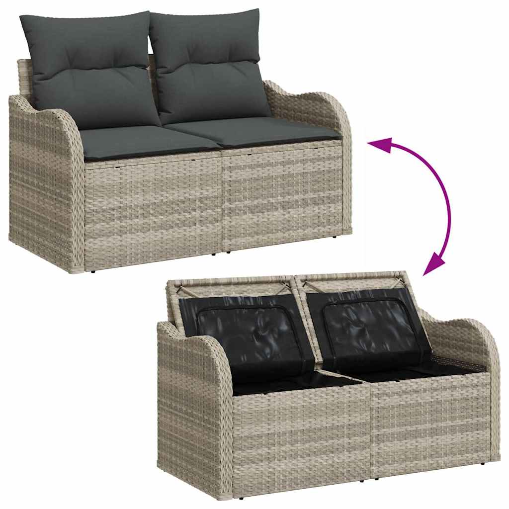 Garten-Sofa-Set mit Kissen mit Speicher 7 pcs Grau Poly Rattan
