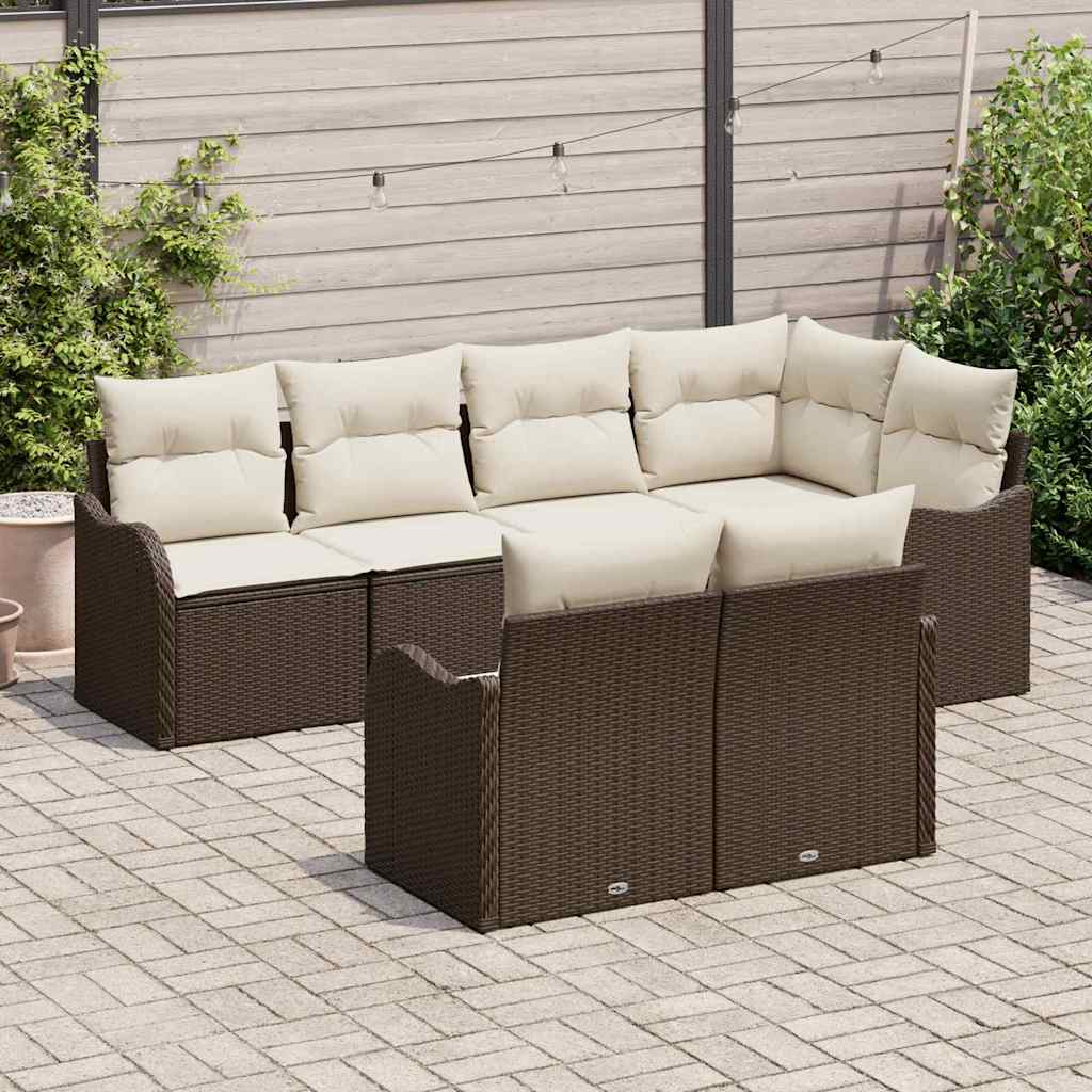 Garten-Sofa-Set mit Kissen mit Speicher 7 pcs Braun Poly Rattan