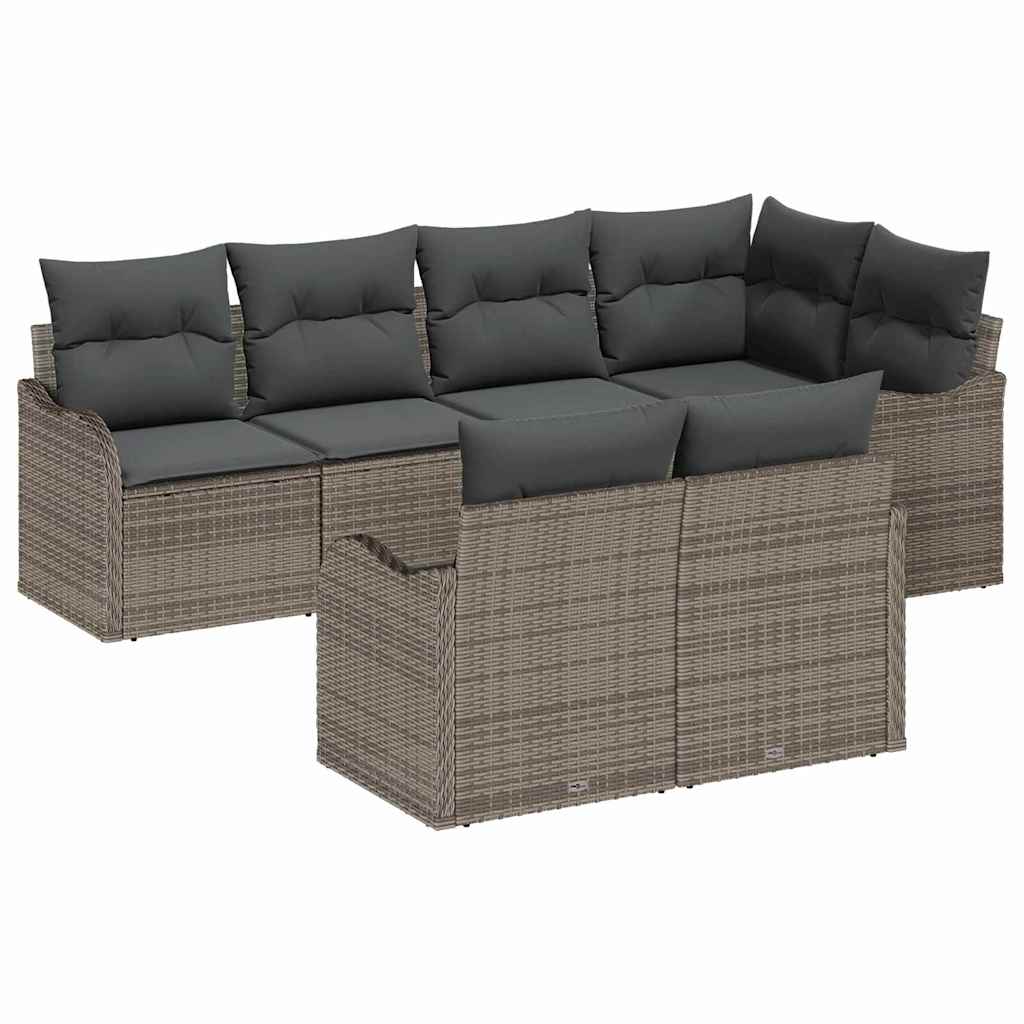 Garten-Sofa-Set mit Kissen mit Speicher 7 pcs Grau Poly Rattan