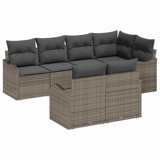 Garten-Sofa-Set mit Kissen mit Speicher 7 pcs Grau Poly Rattan