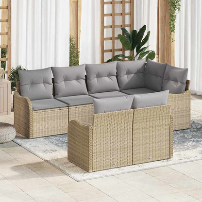 Garten-Sofa-Set mit Kissen mit Speicher 7 pcs Beige Poly Rattan