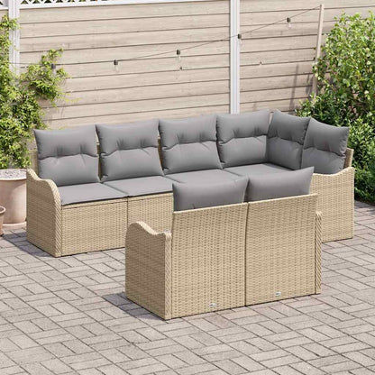 Garten-Sofa-Set mit Kissen mit Speicher 7 pcs Beige Poly Rattan