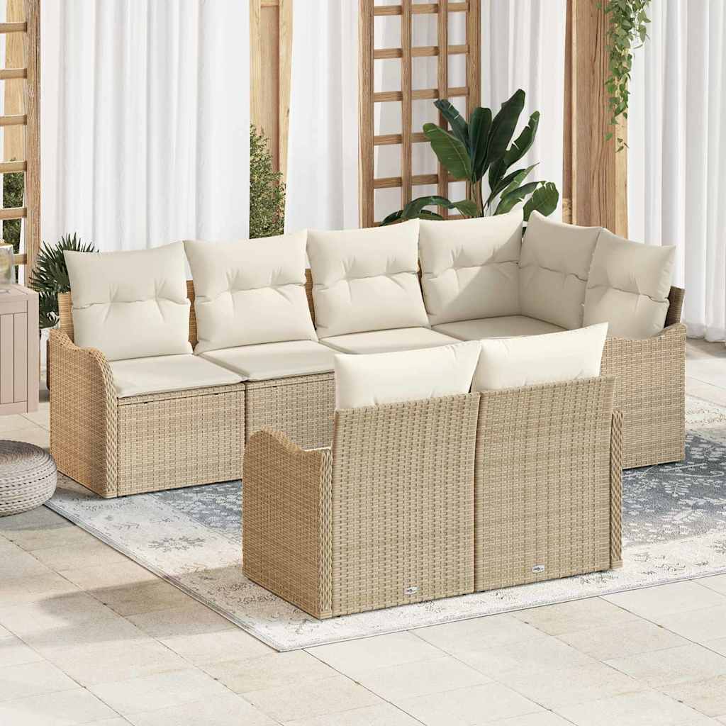 Garten-Sofa-Set mit Kissen mit Speicher 7 pcs Beige Poly Rattan