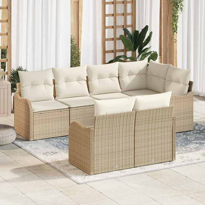 Garten-Sofa-Set mit Kissen mit Speicher 7 pcs Beige Poly Rattan