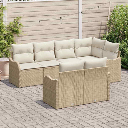 Garten-Sofa-Set mit Kissen mit Speicher 7 pcs Beige Poly Rattan