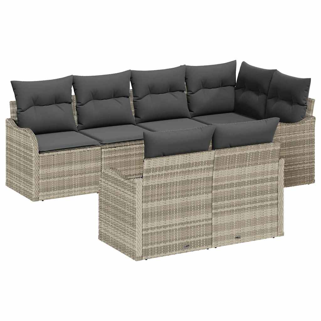 Garten-Sofa-Set mit Kissen 7 pcs Hellgrau Poly Rattan