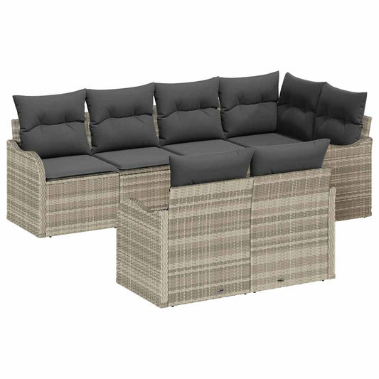 Garten-Sofa-Set mit Kissen 7 pcs Hellgrau Poly Rattan