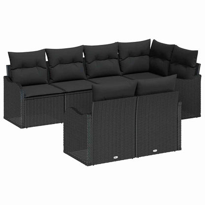 Garten-Sofa-Set mit Kissen 7 pcs Schwarz Poly Rattan