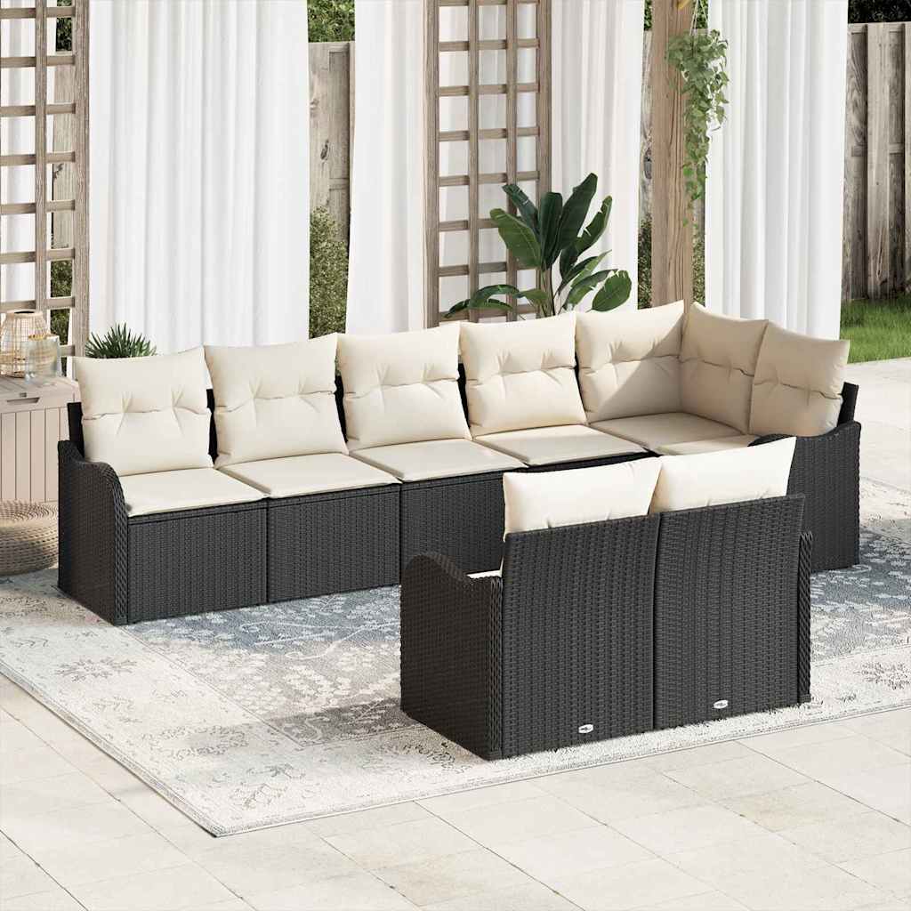 Garten-Sofa-Set mit Kissen 8 pcs Schwarz und Weiß Poly Rattan