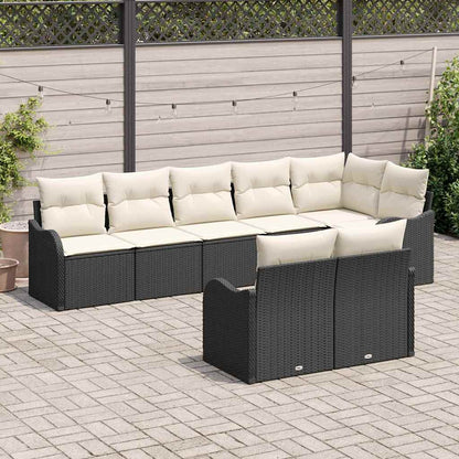 Garten-Sofa-Set mit Kissen 8 pcs Schwarz und Weiß Poly Rattan