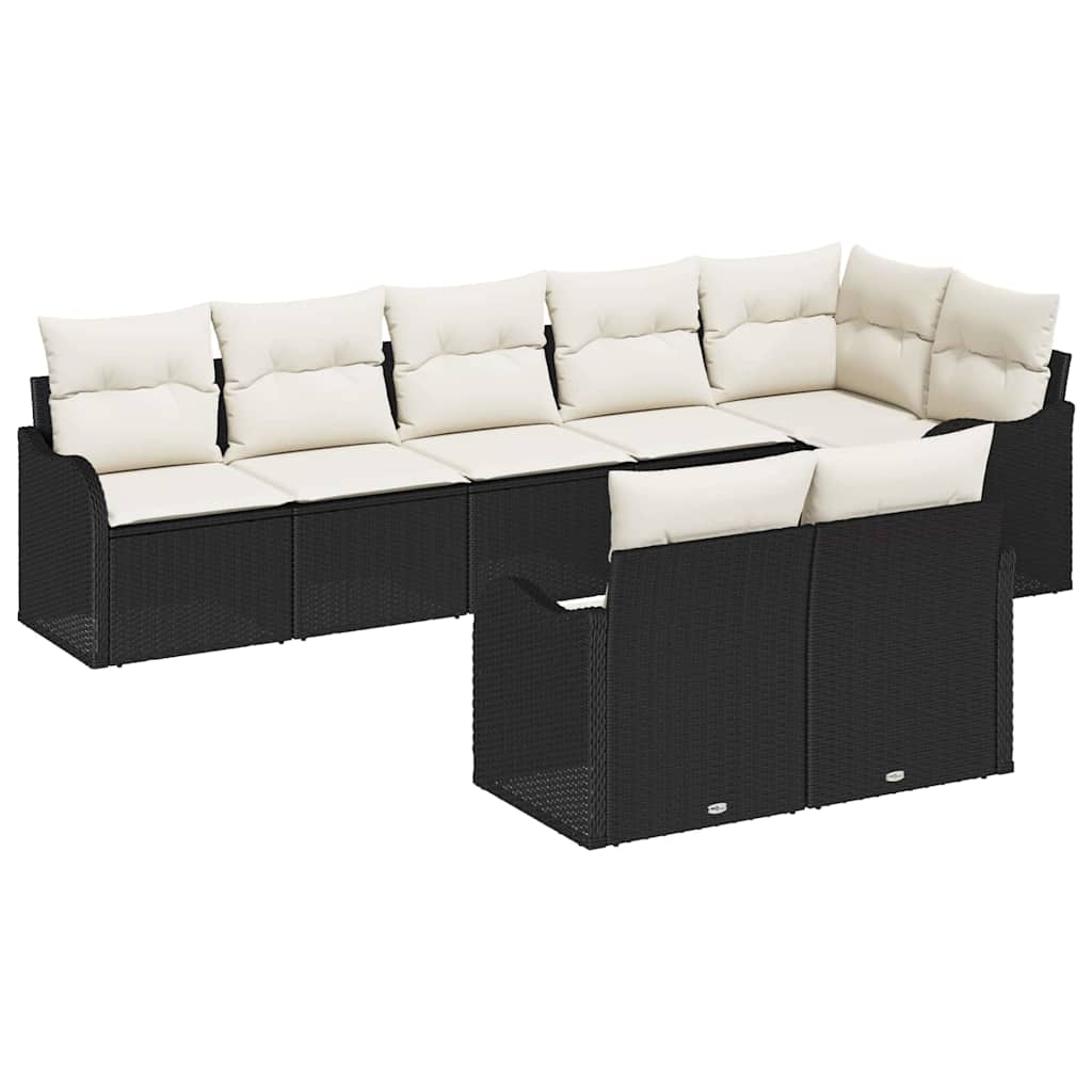 Garten-Sofa-Set mit Kissen 8 pcs Schwarz und Weiß Poly Rattan