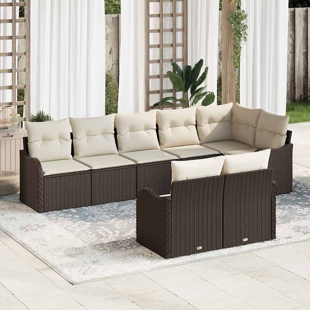 Garten-Sofa-Set mit Kissen 8 pcs Braun und Weiß Poly Rattan