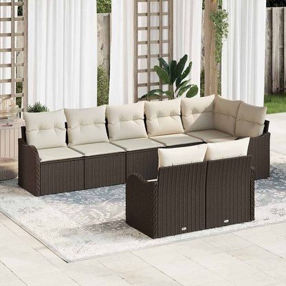 Garten-Sofa-Set mit Kissen 8 pcs Braun und Weiß Poly Rattan