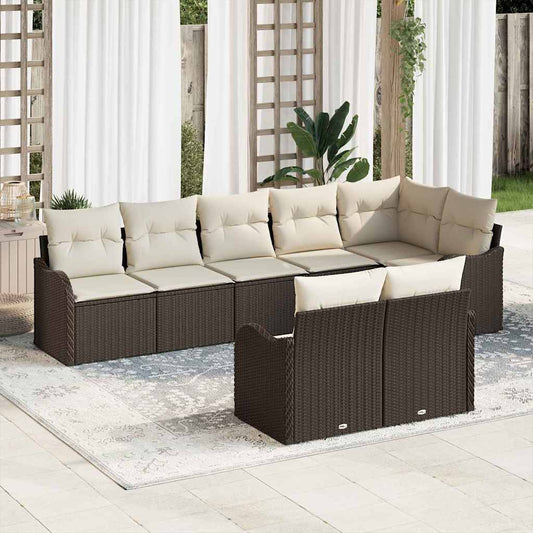 Garten-Sofa-Set mit Kissen 8 pcs Braun und Weiß Poly Rattan