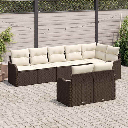 Garten-Sofa-Set mit Kissen 8 pcs Braun und Weiß Poly Rattan