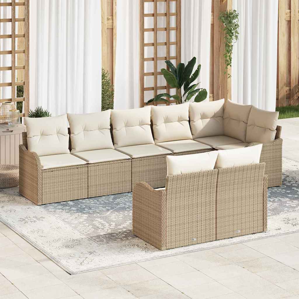 Garten-Sofa-Set mit Kissen 8 pcs Beige und Weiß Poly Rattan