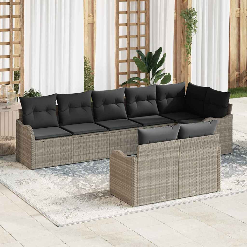 Garten-Sofa-Set mit Kissen 8 pcs Hellgrau Poly Rattan