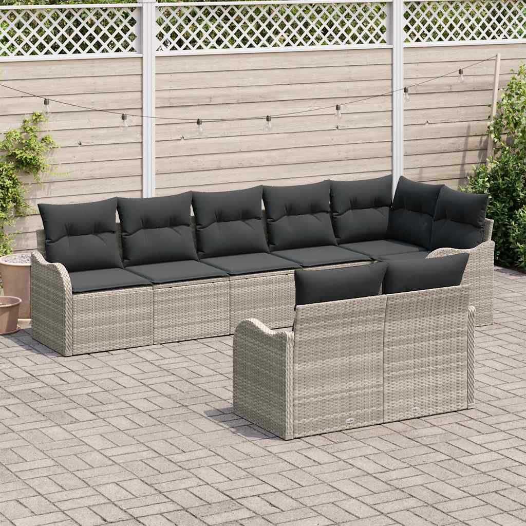 Garten-Sofa-Set mit Kissen 8 pcs Hellgrau Poly Rattan
