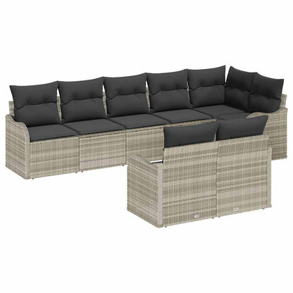 Garten-Sofa-Set mit Kissen 8 pcs Hellgrau Poly Rattan