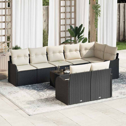 Garten-Sofa-Set mit Kissen 9 pcs Schwarz und Weiß Poly Rattan