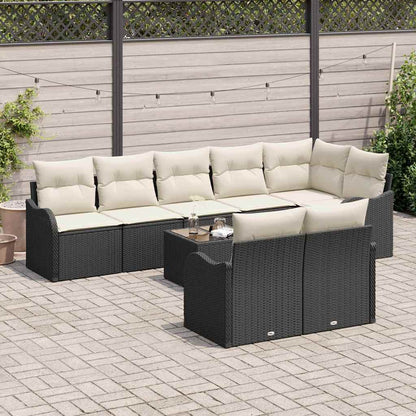 Garten-Sofa-Set mit Kissen 9 pcs Schwarz und Weiß Poly Rattan