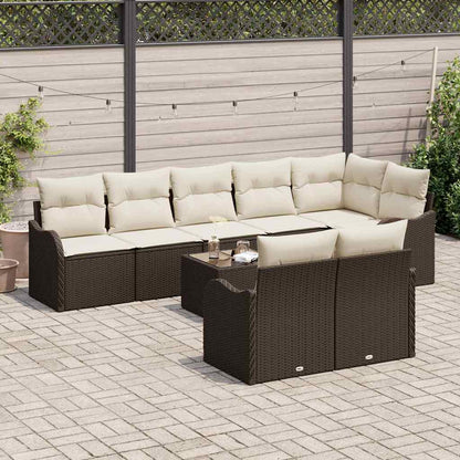 Garten-Sofa-Set mit Kissen 9 pcs Braun und Weiß Poly Rattan