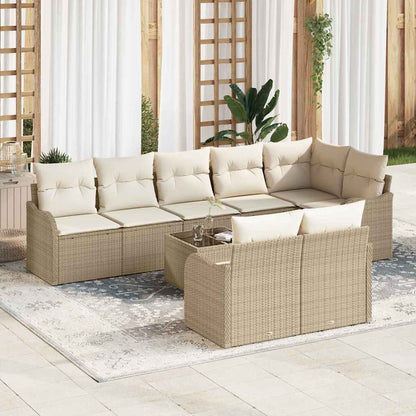 Garten-Sofa-Set mit Kissen 9 pcs Beige und Weiß Poly Rattan