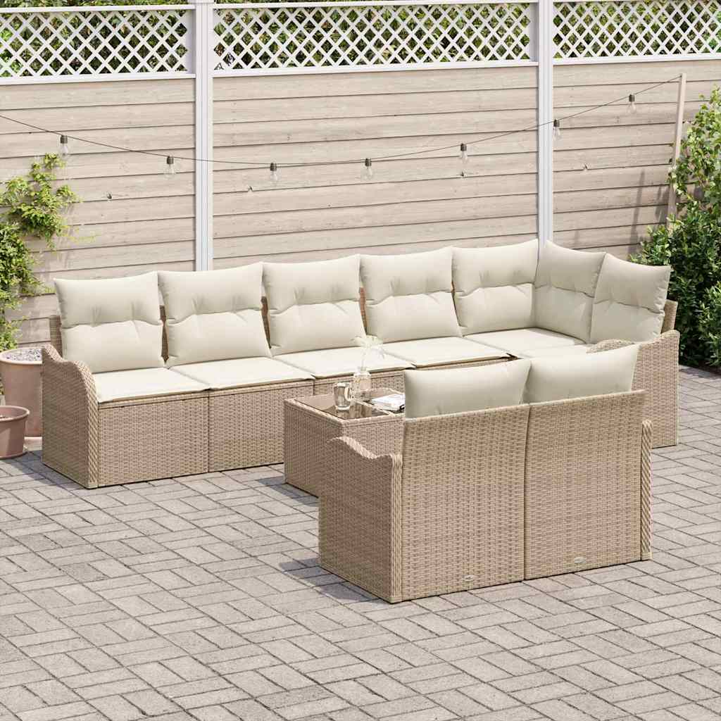 Garten-Sofa-Set mit Kissen 9 pcs Beige und Weiß Poly Rattan