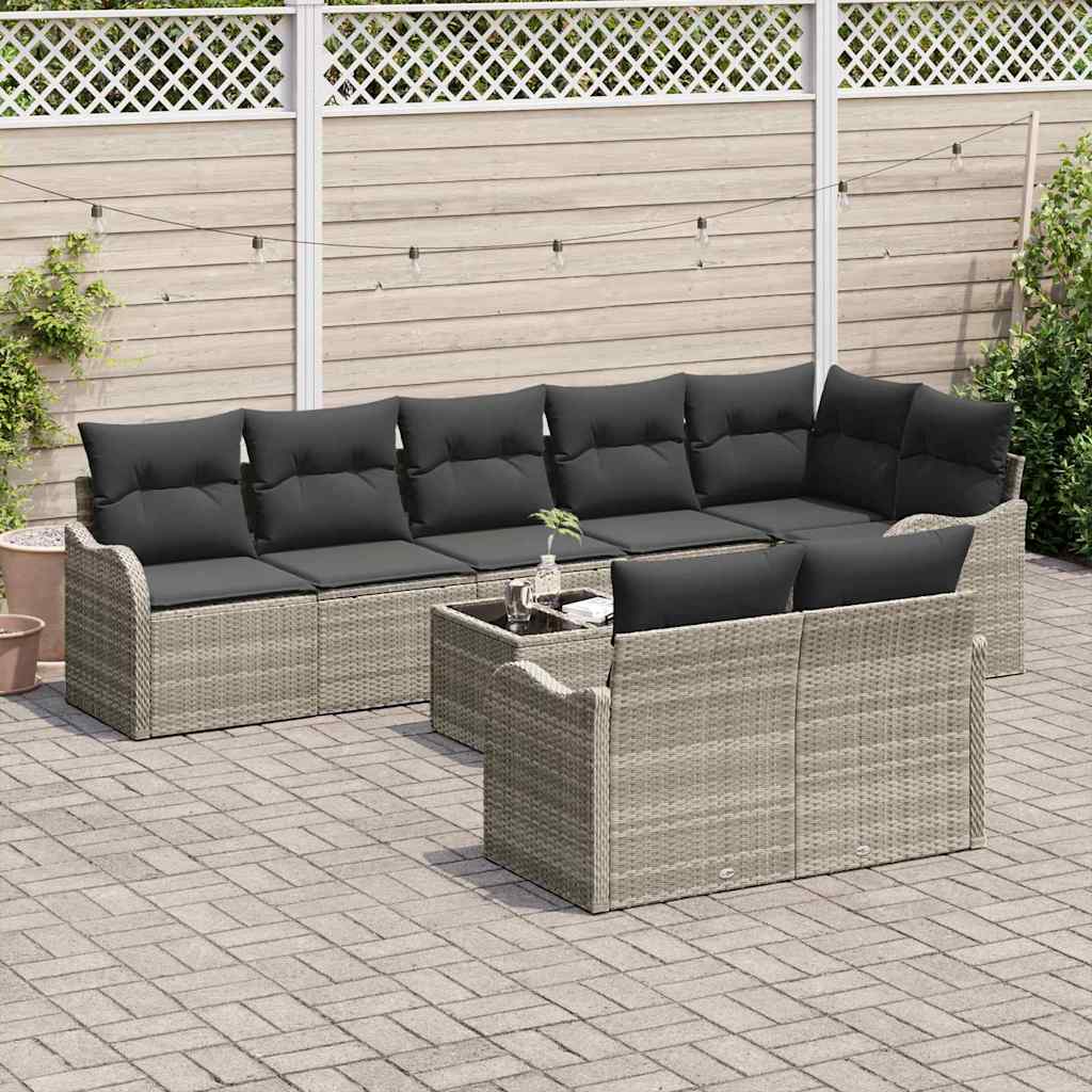 Garten-Sofa-Set mit Kissen 9 pcs Hellgrau Poly Rattan