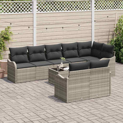 Garten-Sofa-Set mit Kissen 9 pcs Hellgrau Poly Rattan