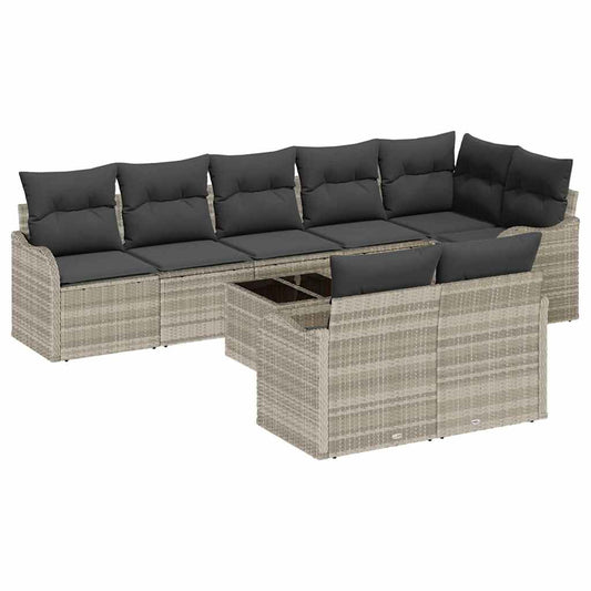 Garten-Sofa-Set mit Kissen 9 pcs Hellgrau Poly Rattan