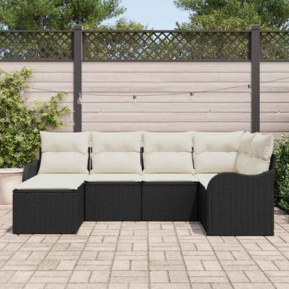 Garten-Sofa-Set mit Kissen 6 pcs Schwarz und Weiß Poly Rattan