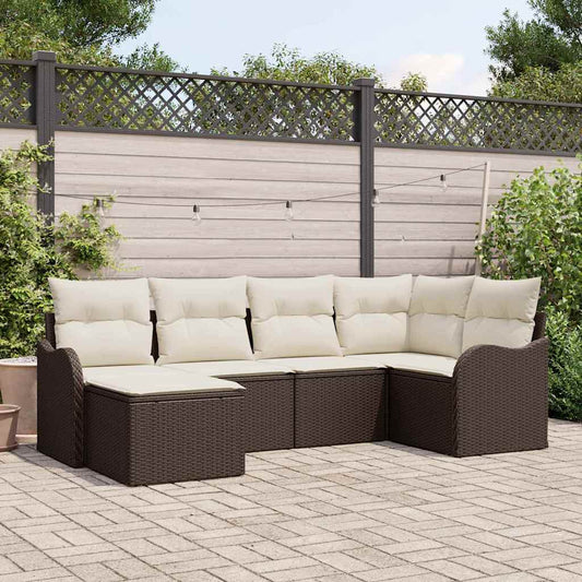 Garten-Sofa-Set mit Kissen 6 pcs Braun und Weiß Poly Rattan