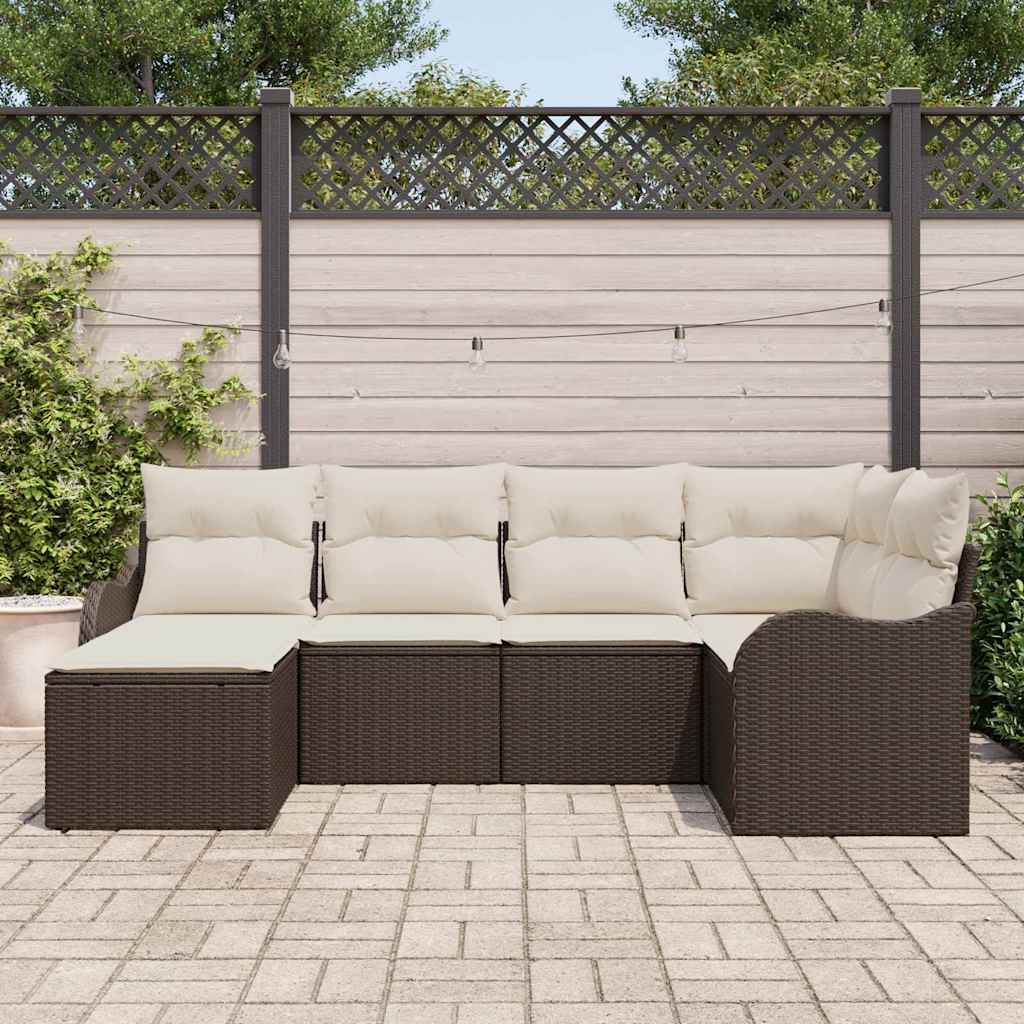 Garten-Sofa-Set mit Kissen 6 pcs Braun und Weiß Poly Rattan