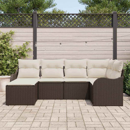 Garten-Sofa-Set mit Kissen 6 pcs Braun und Weiß Poly Rattan
