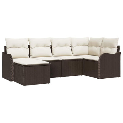 Garten-Sofa-Set mit Kissen 6 pcs Braun und Weiß Poly Rattan
