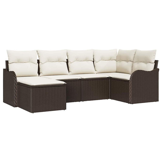Garten-Sofa-Set mit Kissen 6 pcs Braun und Weiß Poly Rattan