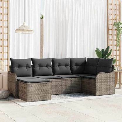 Garten-Sofa-Set mit Kissen 6 pcs Grau Poly Rattan