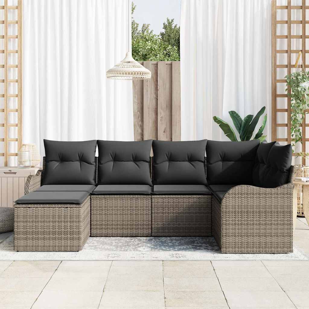Garten-Sofa-Set mit Kissen 6 pcs Grau Poly Rattan