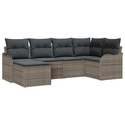 Garten-Sofa-Set mit Kissen 6 pcs Grau Poly Rattan
